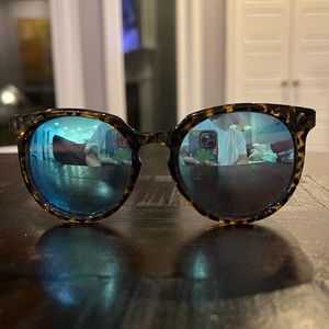 QUAY Australia Tortoise circular shaped sunglasses with blue mirrored lens